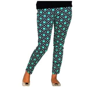 Tracy Negoshian Frida Pants Womens 6 Green Black Geometric Slim Fit Modern Chic